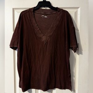 aerie Women's Short Sleeve V-Neck Tee - Brown